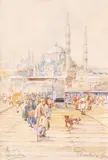 Józef Pankiewicz, Negustori din Galata, acuarelă pe hârtie