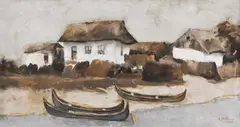 Constantin Niţescu, Mahoane la Sfântu Gheorghe, 1982, ulei pe pânză
