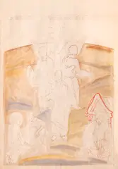 Săptămâna a XV-a. Miercuri. Misiunea ucenicilor by Ion Grigorescu, 1994, acuarelă pe hârtie, offered Nov 2022