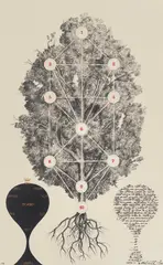 Mircea Milcovitch, Sephiroth (Copacul vieții), 1976, guașă, cărbune, acrilic și tuș pe carton