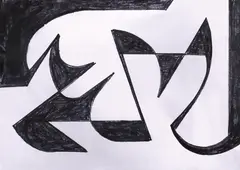 Geta Brătescu, Joc de forme, 2017, cariocă pe hârtie lipită pe carton