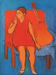 Alexandru Ciucurencu, Fată cu chitară, 1970, ulei pe pânză