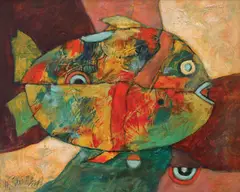 Pește by Harry Guttman, ulei pe pânză, sold Nov 2022