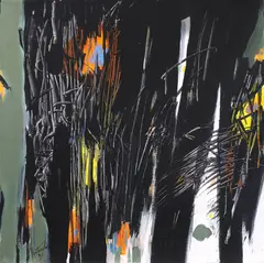 Romul Nuţiu, Luminile pădurii, 1990, acrilic pe pânză