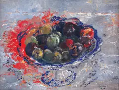 Natură statică cu prune by Matei Lazarescu, ulei pe pânză, offered Nov 2022