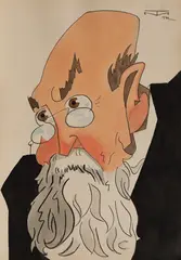 Nicolae Iorga by Mihai Tacorian, 1932, acuarelă și tuș pe hârtie, offered Oct 2022