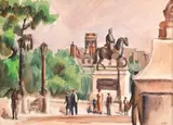 Iosif Iser, Place du Pont Neuf, guașă și creion pe hârtie lipită pe carton