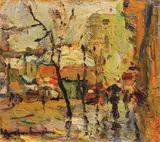 Plimbare prin Paris by Rudolf Schweitzer–Cumpăna, anii '31-'32, ulei pe carton, sold Oct 2022