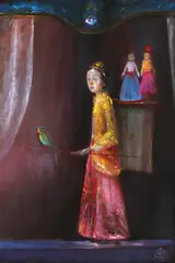 Ștefan Câlția, Papagalul verde (Păpușăreasă), 2020, ulei pe pânză