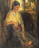 Țărăncuță by Rudolf Schweitzer–Cumpăna, ulei pe carton, sold Oct 2022