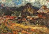 Case la Călimănești by Rudolf Schweitzer–Cumpăna, ulei pe carton, sold Oct 2022