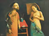 Georges Mazilu, Le maître et le modèle, acrilic pe pânză