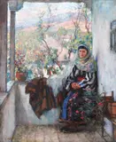 Samuel Mützner, În cerdac, la Șopârlița, ulei pe pânză