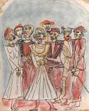 Marcel Janco, Nuntă evreiască, 1940, ceracolor și tuș pe hârtie