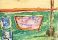 Compoziție cu lac roz by Marcel Janco, tempera pe hârtie lipită pe carton, offered Oct 2022
