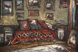 Interior de atelier by Gheorghe Petrașcu, ulei pe carton, sold Oct 2022