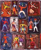Acrobați by Magdalena Rădulescu, 1975, ulei pe pânză, sold Oct 2022