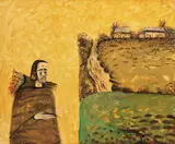Vânzătorul de flori tămăduitoare by Sorin Ilfoveanu, 2017, acrilic pe pânză, sold Oct 2022
