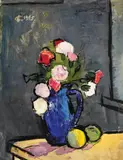 Ulcior cu trandafiri albi by Alexandru Ciucurencu, 1945, ulei pe carton, sold Oct 2022