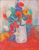 Vas cu anemone by Ion Musceleanu, 1988, ulei pe pfl, sold Oct 2022
