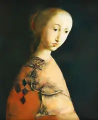 Georges Mazilu, La fille au col en dentelle, acrilic pe pânză