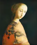 La fille au col en dentelle by Georges Mazilu, acrilic pe pânză, sold Oct 2022