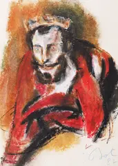 Rege nebun by Corneliu Baba, 1982, ceracolor pe hârtie, sold Oct 2022