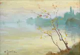 Romantism pe lac by Constantin Isachie Popescu, ulei pe carton, sold Oct 2022