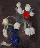 Lalele by Leon Biju, ulei pe carton, sold Oct 2022