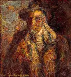 Portret de țăran by Rudolf Schweitzer–Cumpăna, ulei pe carton, sold Oct 2022