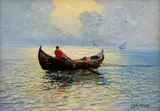La pescuit by Dimitrie Florian, ulei pe carton, sold Oct 2022