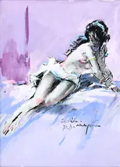 Radu Darânga, Studiu de nud (Frumusețea Atenei), tempera și cărbune pe hârtie