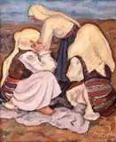 Dumitru Ghiață, Țărănci la târg, 1930, ulei pe carton