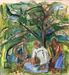 Eva Cerbu, La umbră, tempera pe hârtie