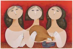 Muzicante by Samy Briss, cromolitografie, sold Oct 2022