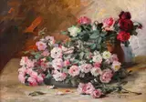 Elena Müller-Stăncescu, Natură statică cu trandafiri roz, ulei pe carton