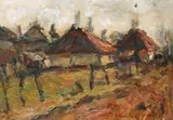 Case țărănești by Rudolf Schweitzer–Cumpăna, ulei pe carton, sold Sep 2022