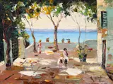 Terasă la Arbe by Rudolf Négely, ulei pe pânză, sold Sep 2022