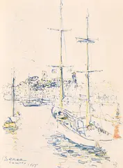 Vele la Cannes by Dimitrie Berea, 1955, cariocă pe hârtie, sold Sep 2022