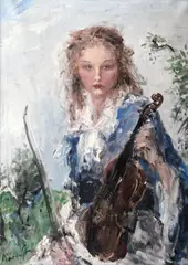 Cântec de vioară by Aurel Naray, ulei pe carton, offered Sep 2022