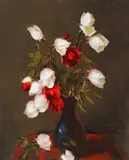 Leon Biju, Trandafiri albi și roșii, 1928, ulei pe carton