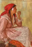 George Iosif Burgstaller, Chivuță cu basma roșie, 1921, ulei pe carton