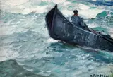 Bătrânul și marea by Dimitrie Florian, ulei pe carton, sold Sep 2022