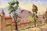 Carol Hübner, Vedere din Sighișoara, 1973, ulei pe carton