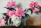 Bujori by Constantin Isachie Popescu, ulei pe carton, sold Sep 2022