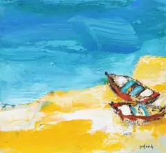 Mahoane la 2 Mai by Ion Pacea, acril pe hârtie lipită pe carton, sold Sep 2022