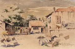 Dimitrie Szilaghi, Cartierul tătărăsc din Constanța, 1927, acuarelă și creion pe hârtie