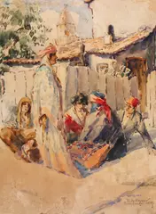 Dimitrie Szilaghi, Pe uliță, 1929, acuarelă și creion pe hârtie