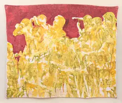 Untitled (seria "I Can See No Revolution") by Nicolae Comănescu, ulei pe față de masă, sold Sep 2022