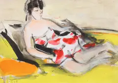 Model by Vasile Grigore, 1987, acuarelă și creion pe hârtie, sold Sep 2022
